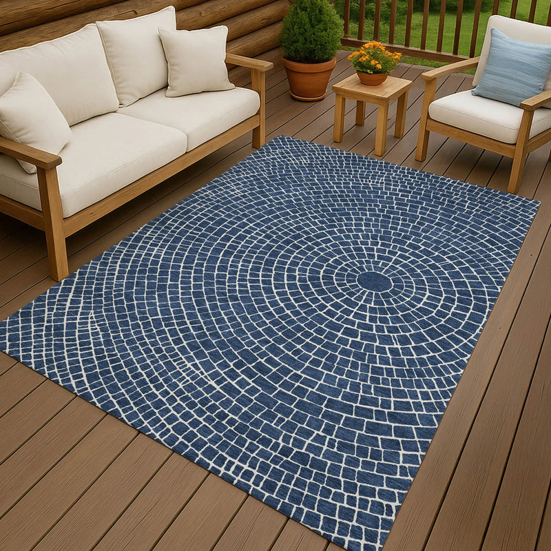 3' X 5' Navy Blue And Ivory Geometric Washable Indoor Outdoor Area Rug Homeroots Outdoor