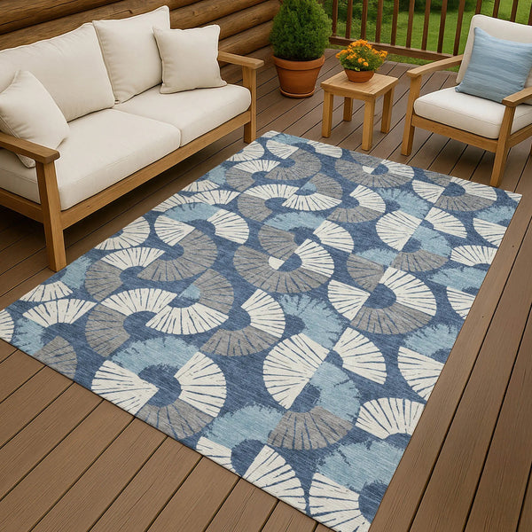 3' X 5' Navy Blue And Ivory Geometric Washable Indoor Outdoor Area Rug Homeroots Outdoor