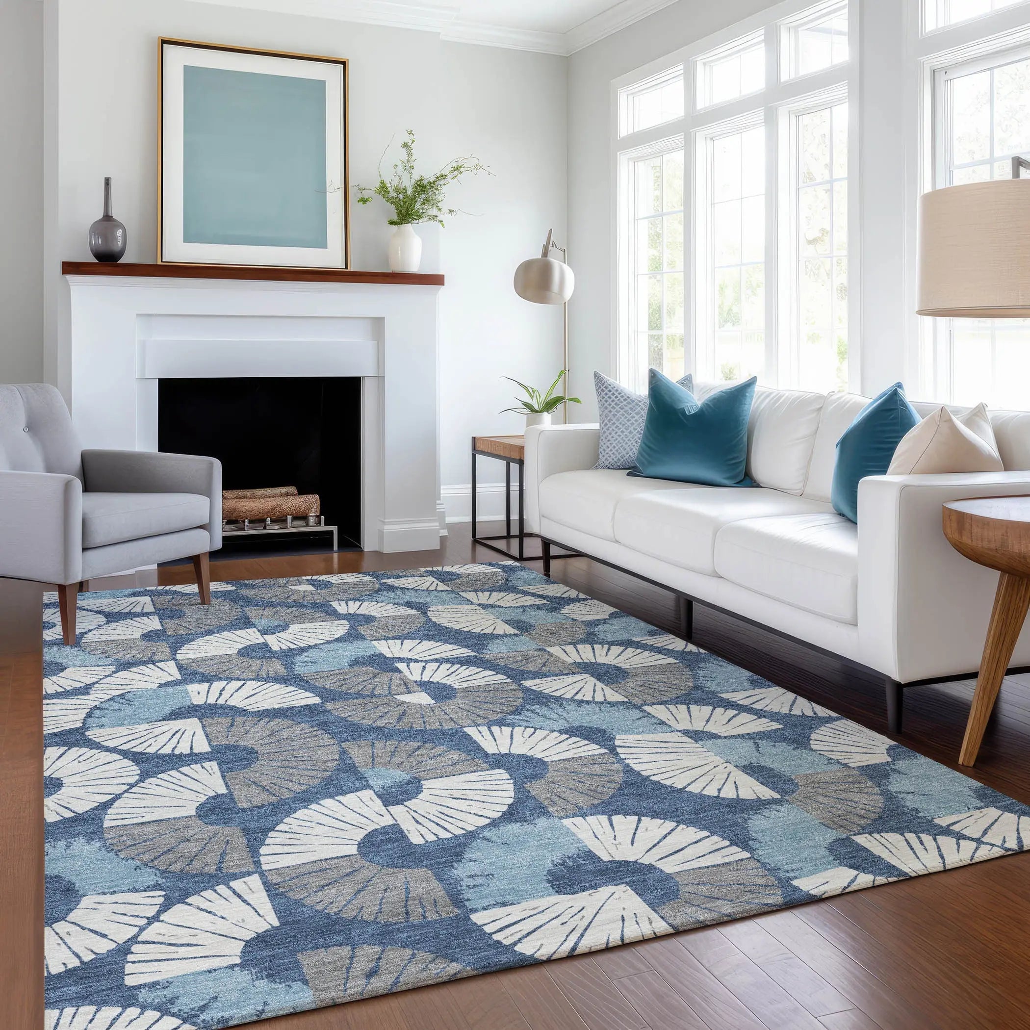 3' X 5' Navy Blue And Ivory Geometric Washable Indoor Outdoor Area Rug Homeroots Outdoor