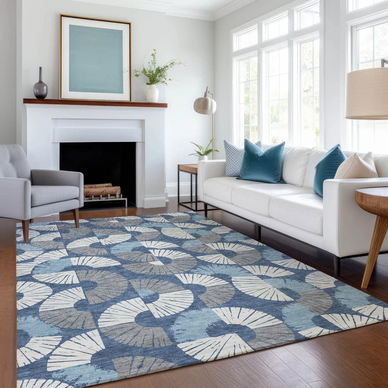 3' X 5' Navy Blue And Ivory Geometric Washable Indoor Outdoor Area Rug Homeroots Outdoor