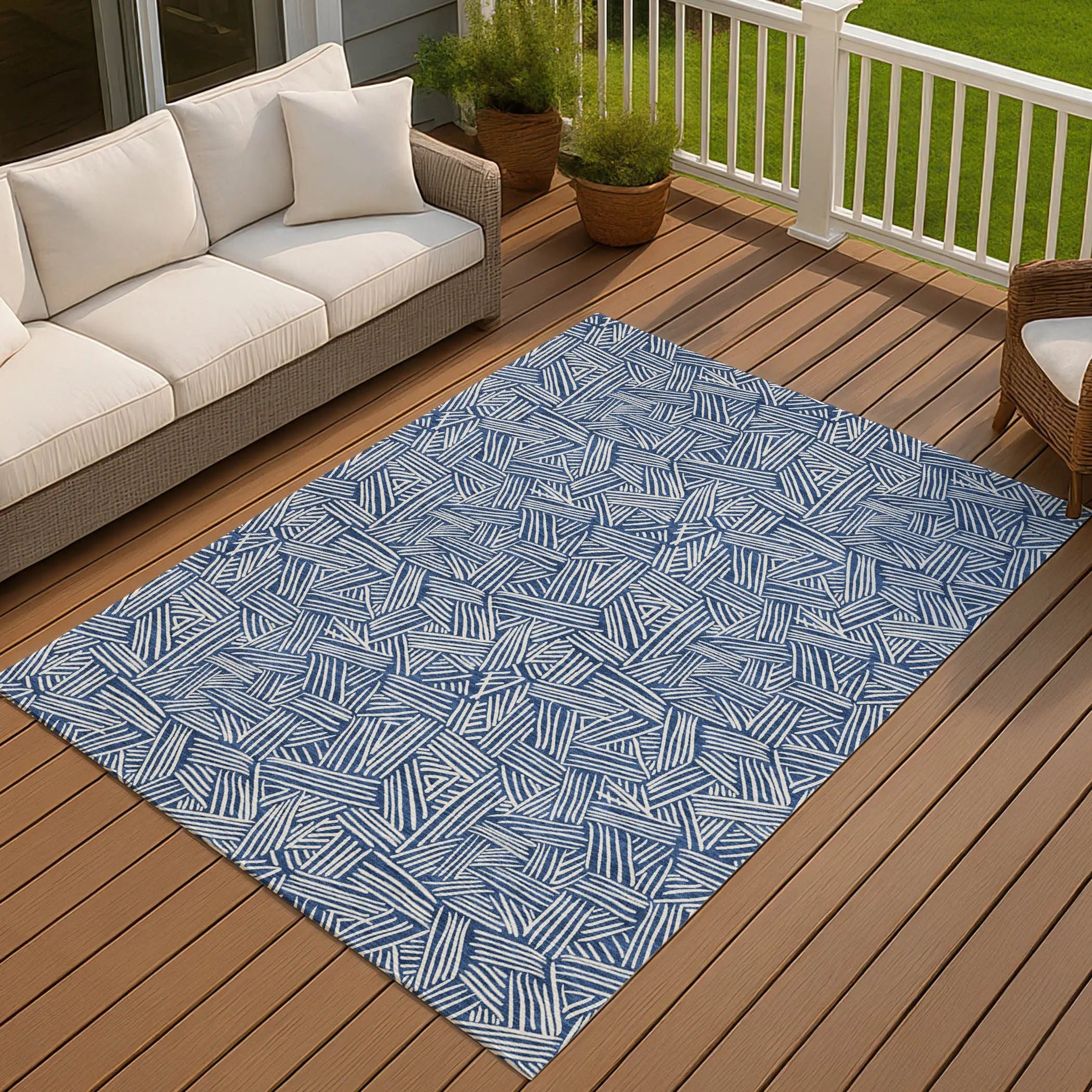 3' X 5' Navy Blue And Ivory Geometric Washable Indoor Outdoor Area Rug Homeroots Outdoor
