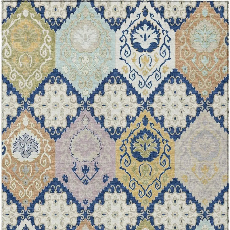 3' X 5' Navy Blue And Ivory Geometric Washable Indoor Outdoor Area Rug Homeroots Outdoor
