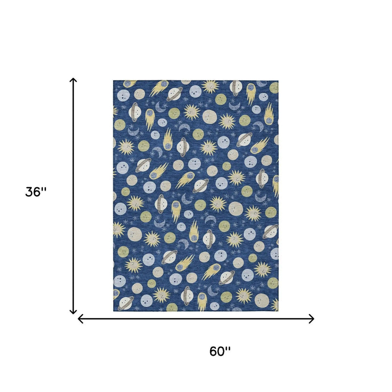 3' X 5' Navy Blue And Ivory Geometric Washable Indoor Outdoor Area Rug Homeroots Outdoor