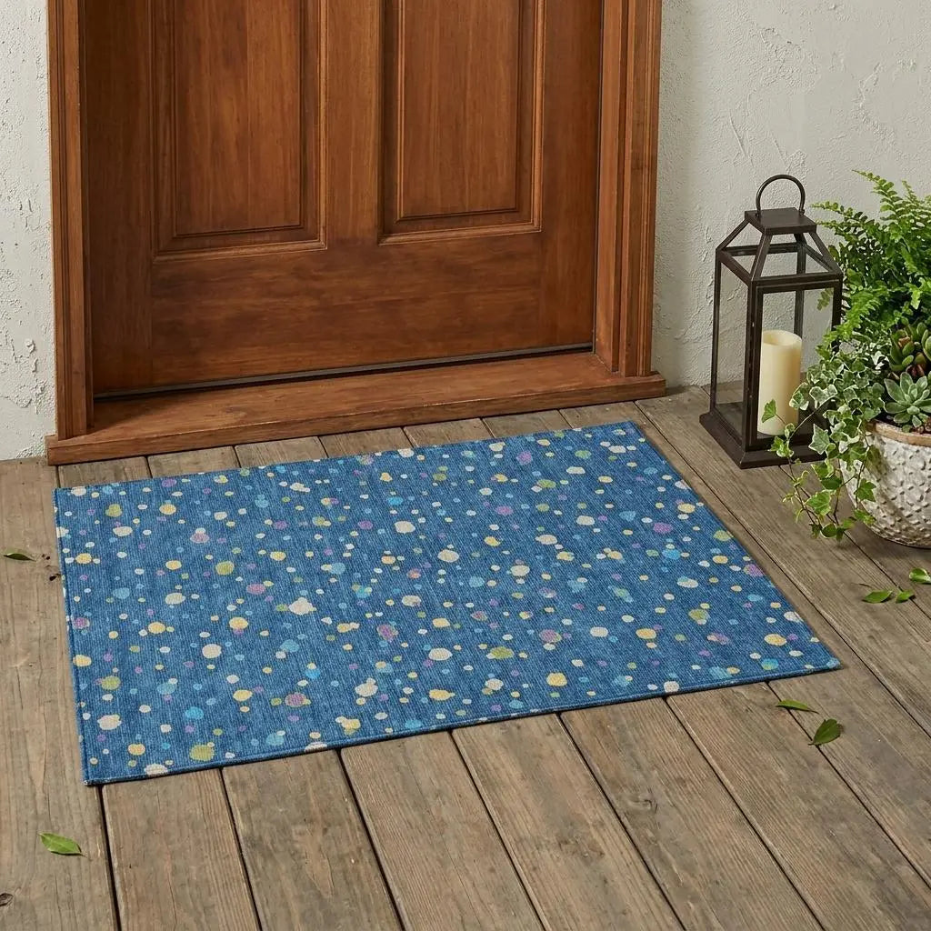3' X 5' Navy Blue And Ivory Geometric Washable Indoor Outdoor Area Rug Homeroots Outdoor