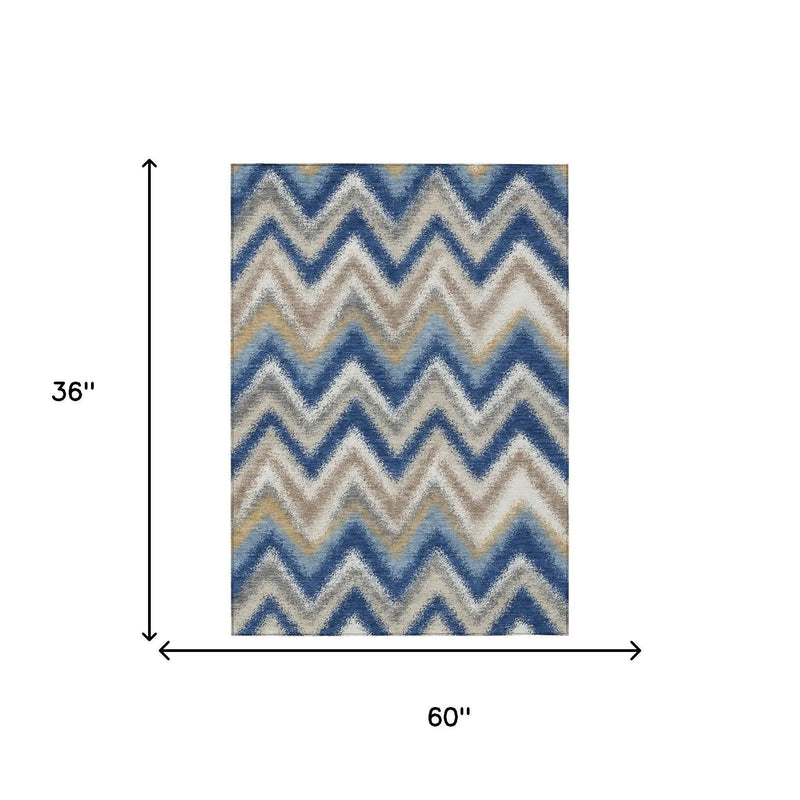 3' X 5' Navy Blue And Ivory Geometric Washable Indoor Outdoor Area Rug Homeroots Outdoor