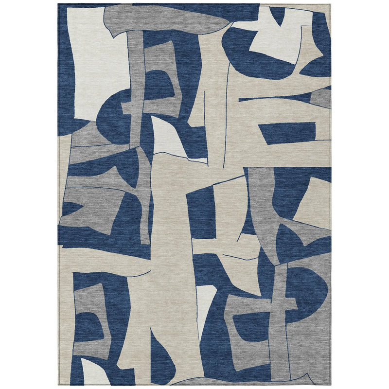 3' X 5' Navy Blue And Ivory Geometric Washable Indoor Outdoor Area Rug Homeroots Outdoor