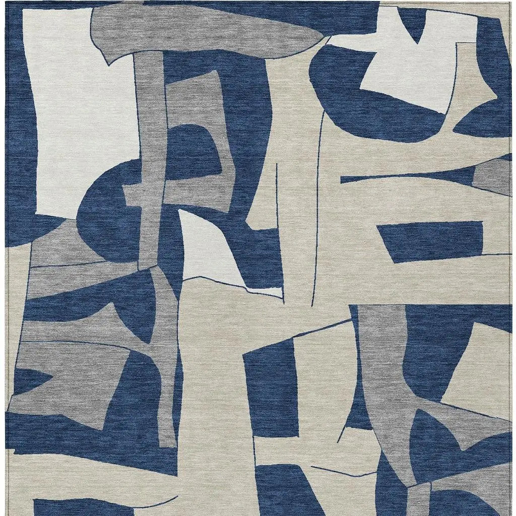 3' X 5' Navy Blue And Ivory Geometric Washable Indoor Outdoor Area Rug Homeroots Outdoor