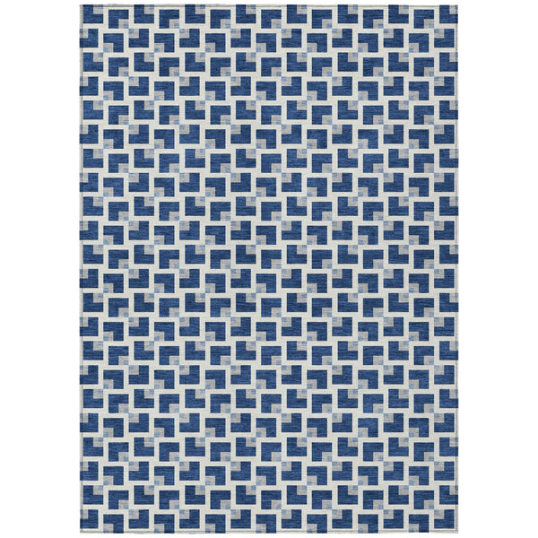3' X 5' Navy Blue And Ivory Geometric Washable Indoor Outdoor Area Rug Homeroots Outdoor