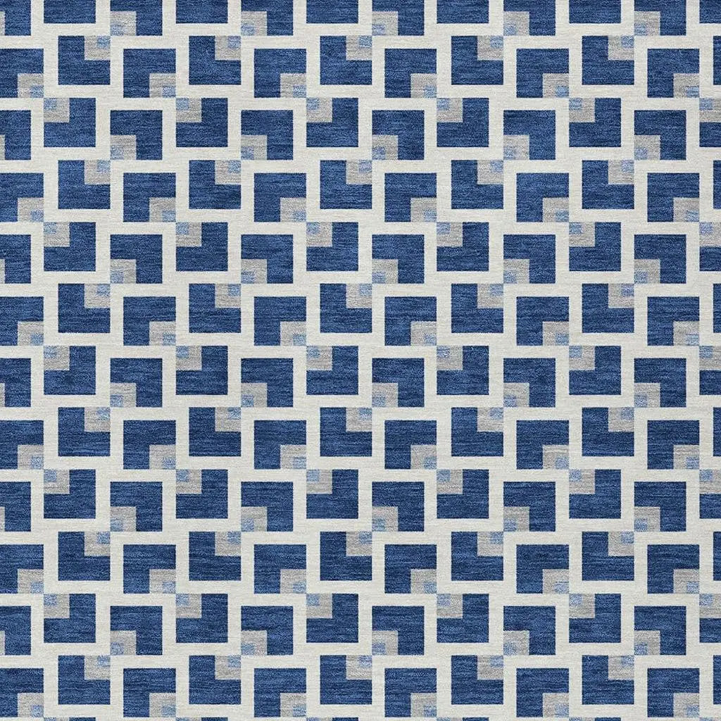 3' X 5' Navy Blue And Ivory Geometric Washable Indoor Outdoor Area Rug Homeroots Outdoor