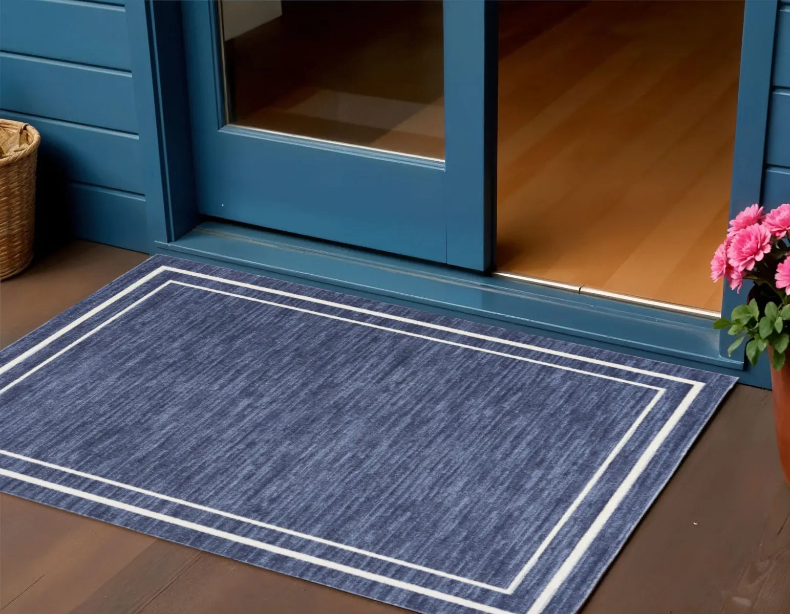 3' X 5' Navy Blue And Ivory Indoor Outdoor Area Rug Homeroots Outdoor