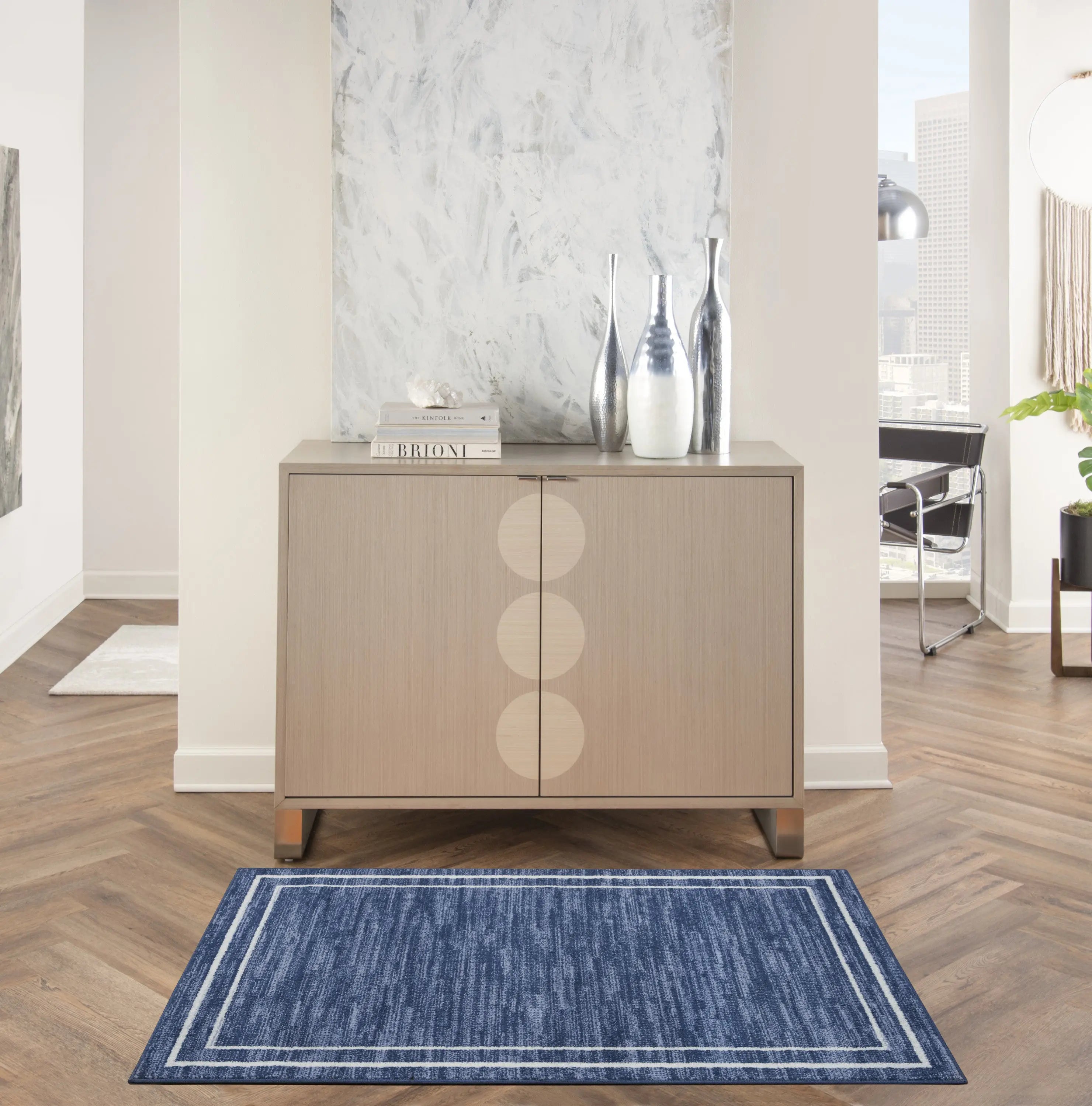 3' X 5' Navy Blue And Ivory Indoor Outdoor Area Rug Homeroots Outdoor