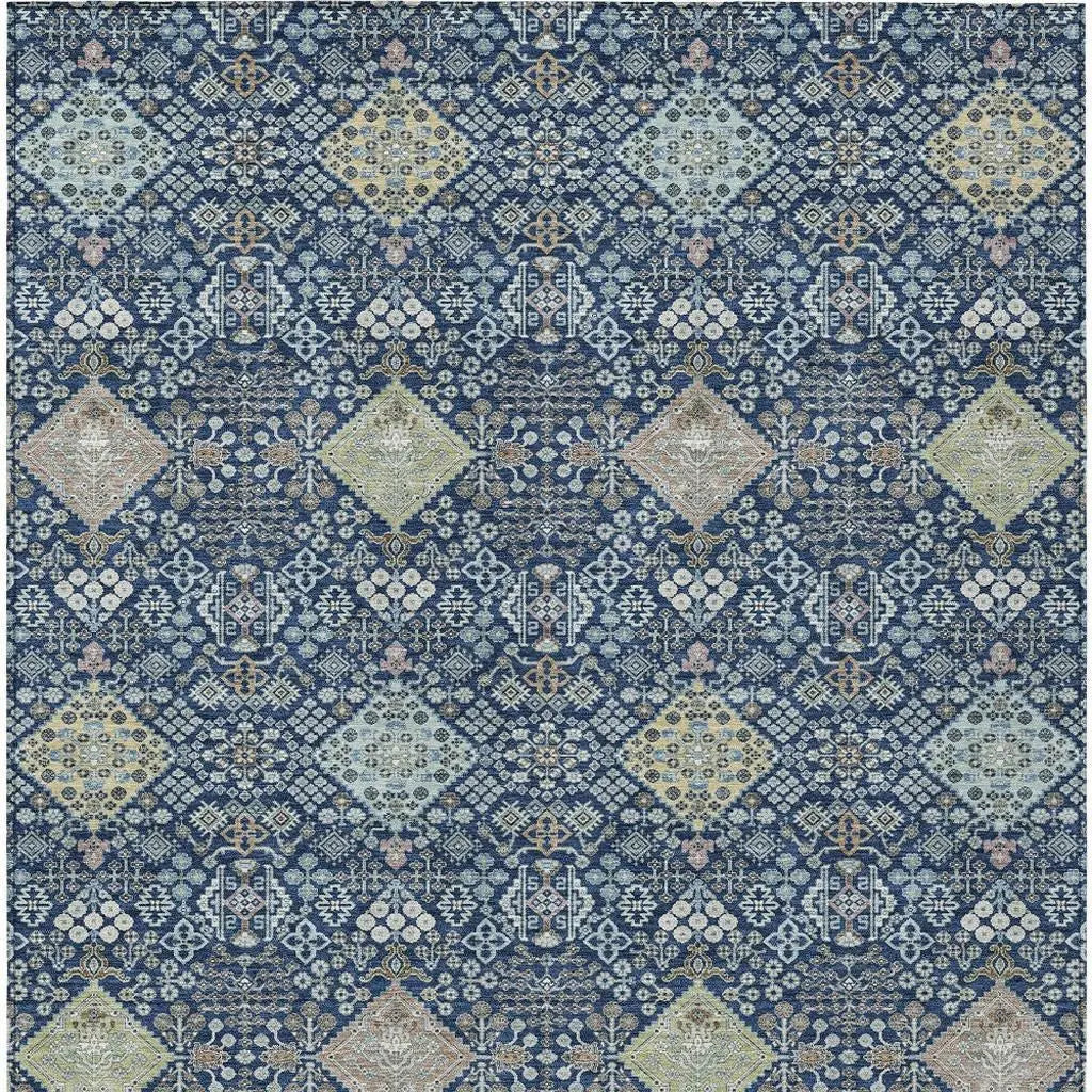 3' X 5' Navy Blue And Ivory Oriental Washable Indoor Outdoor Area Rug Homeroots Outdoor