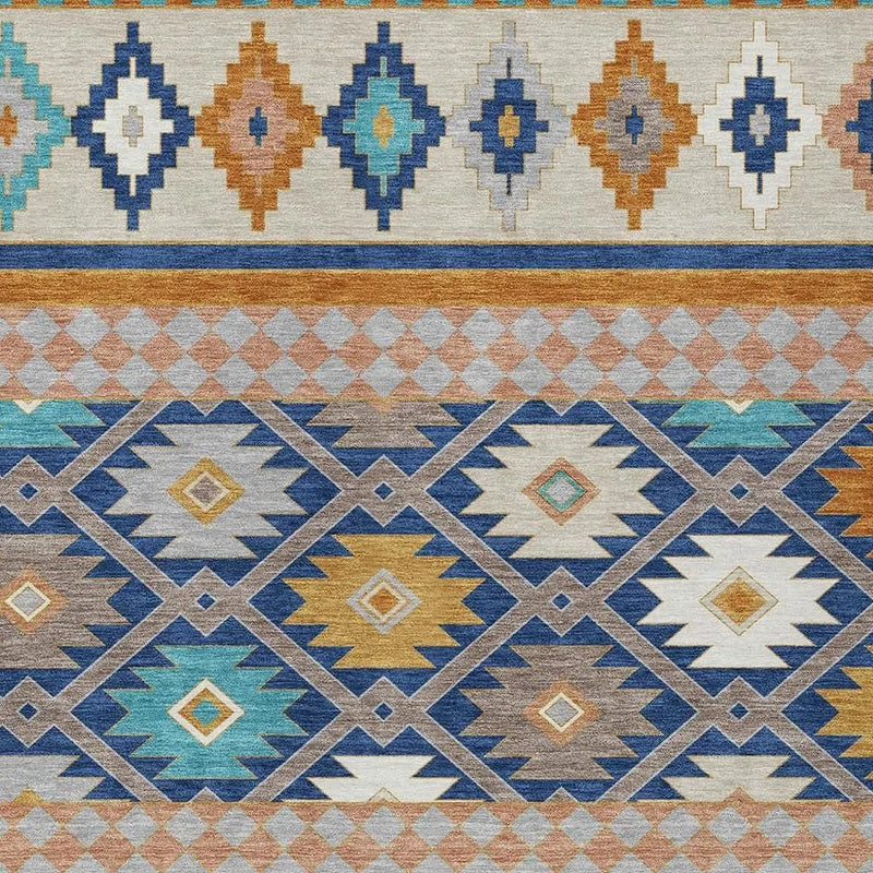 3' X 5' Navy Blue And Ivory Southwestern Washable Indoor Outdoor Area Rug Homeroots Outdoor