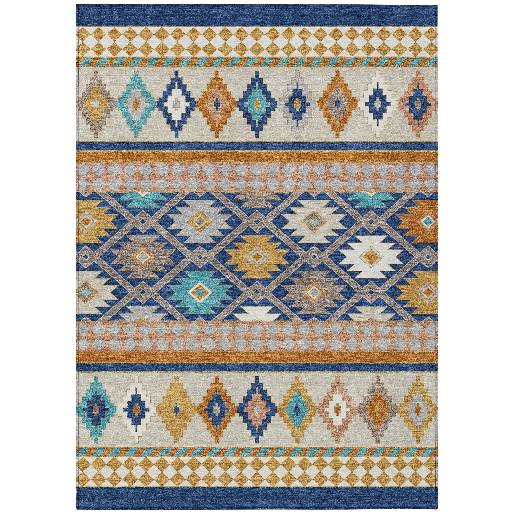 3' X 5' Navy Blue And Ivory Southwestern Washable Indoor Outdoor Area Rug Homeroots Outdoor