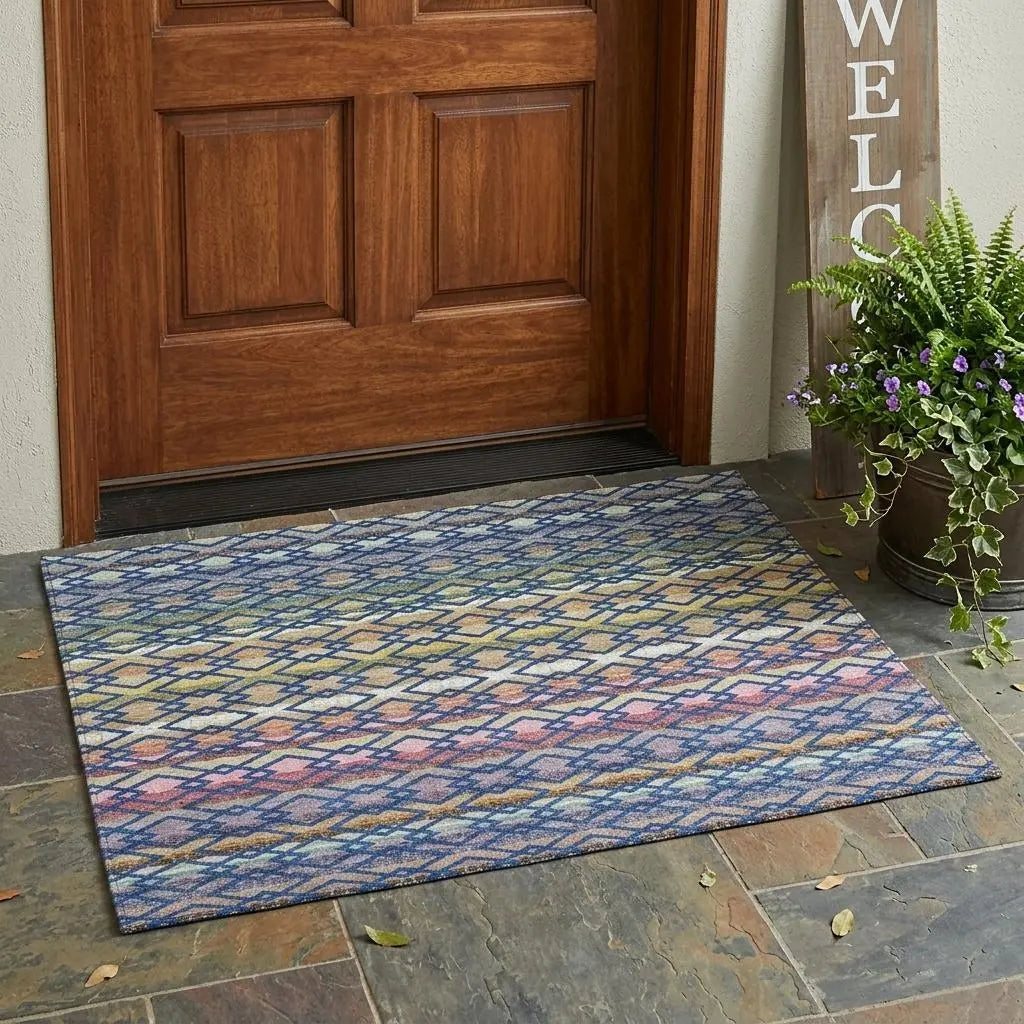 3' X 5' Navy Blue And Ivory Striped Washable Indoor Outdoor Area Rug Homeroots Outdoor