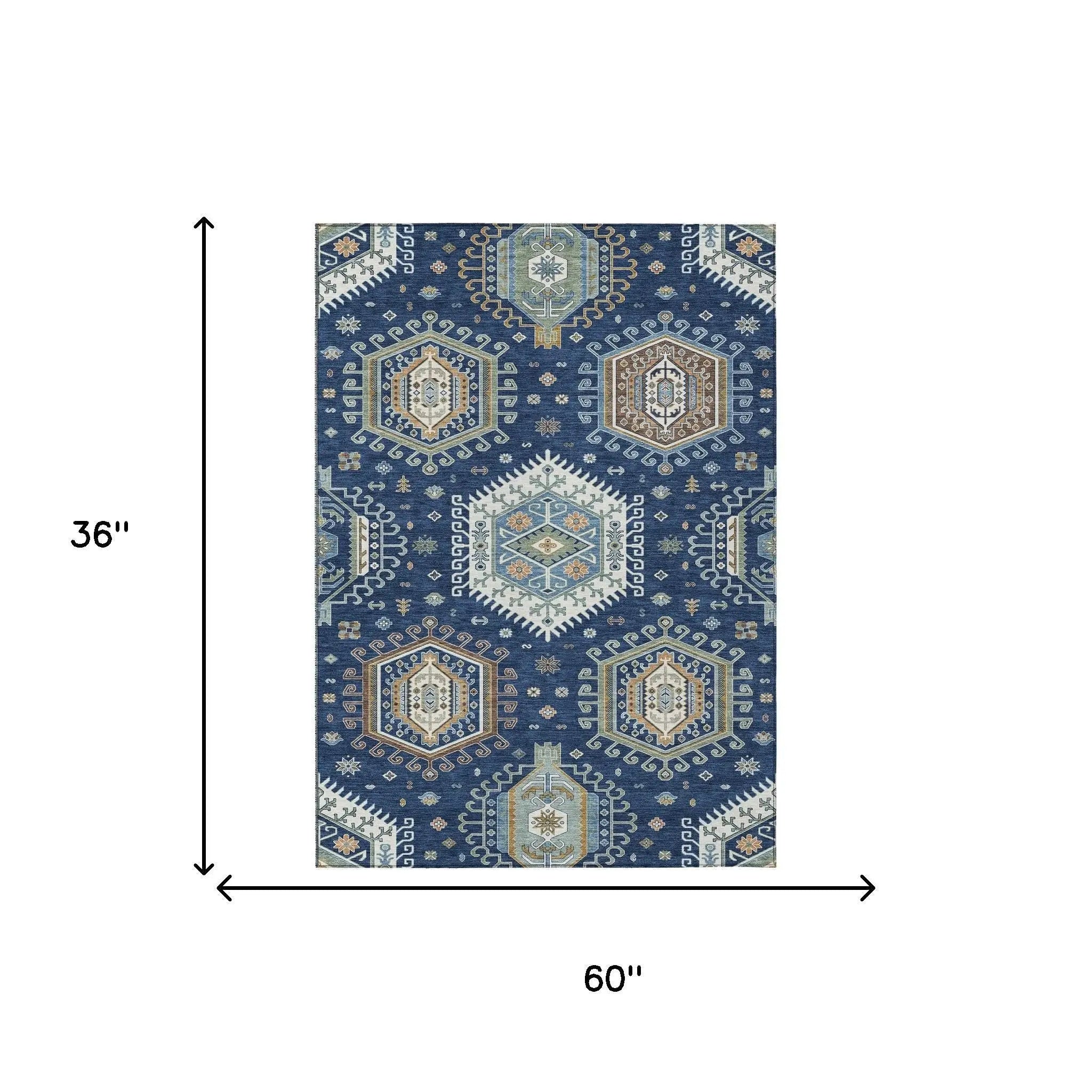 3' X 5' Navy Blue And Ivory Tribal Washable Indoor Outdoor Area Rug Homeroots Outdoor