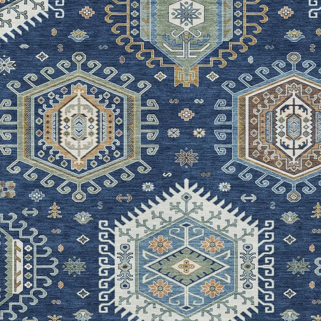 3' X 5' Navy Blue And Ivory Tribal Washable Indoor Outdoor Area Rug Homeroots Outdoor