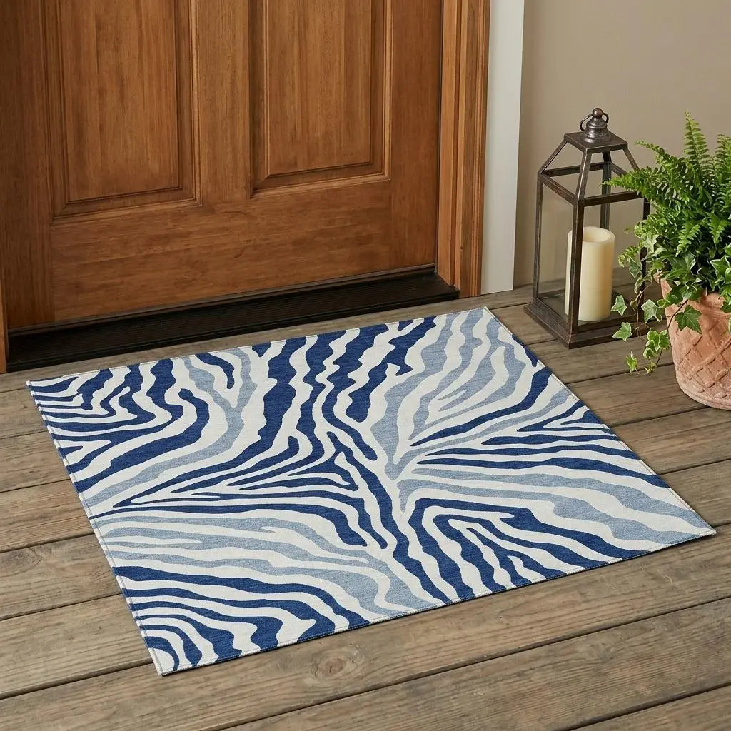 3' X 5' Navy Blue And Ivory Zebra Print Washable Indoor Outdoor Area Rug Homeroots Outdoor