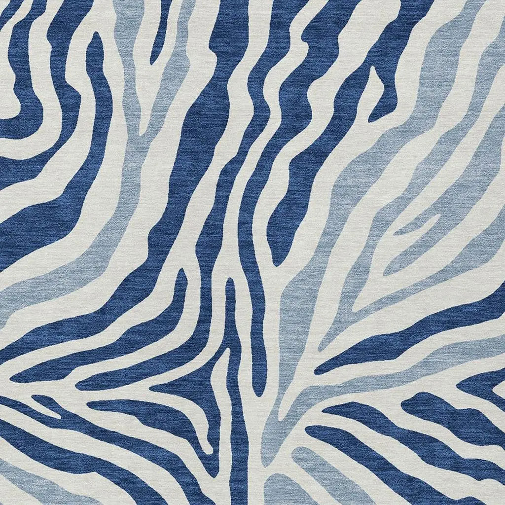 3' X 5' Navy Blue And Ivory Zebra Print Washable Indoor Outdoor Area Rug Homeroots Outdoor
