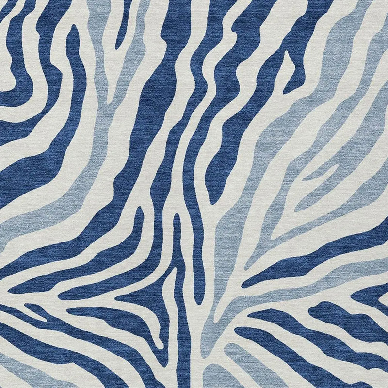 3' X 5' Navy Blue And Ivory Zebra Print Washable Indoor Outdoor Area Rug Homeroots Outdoor