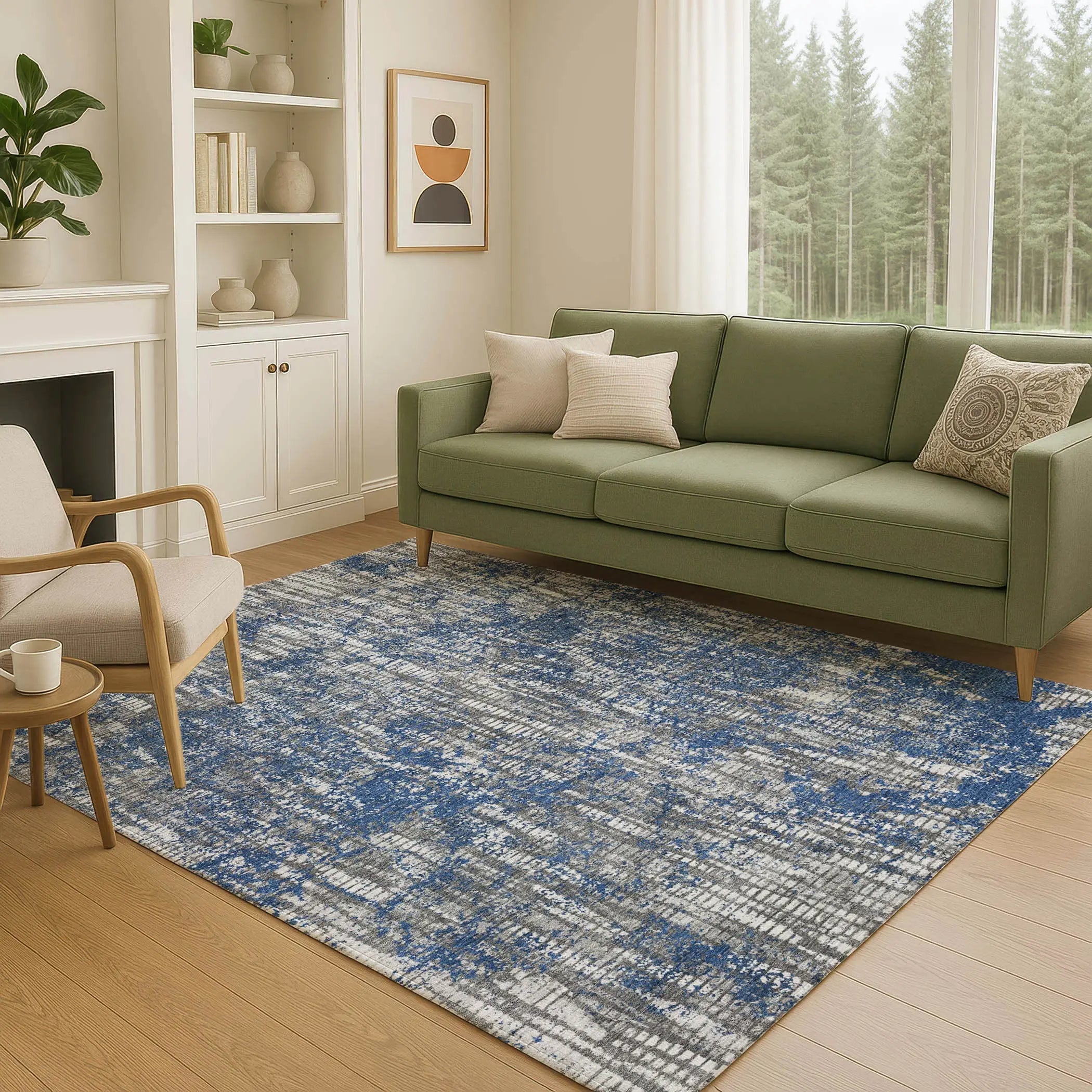 3' X 5' Navy Blue And Khaki Abstract Washable Indoor Outdoor Area Rug Homeroots Outdoor