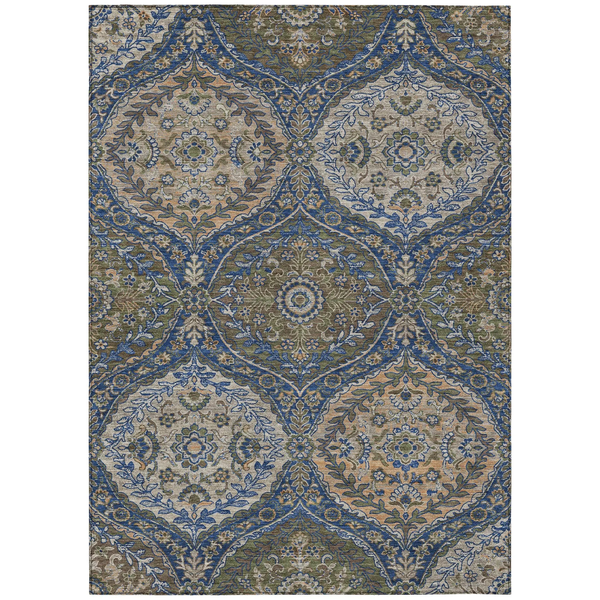 3' X 5' Navy Blue And Linen Ogee Washable Indoor Outdoor Area Rug Homeroots Outdoor