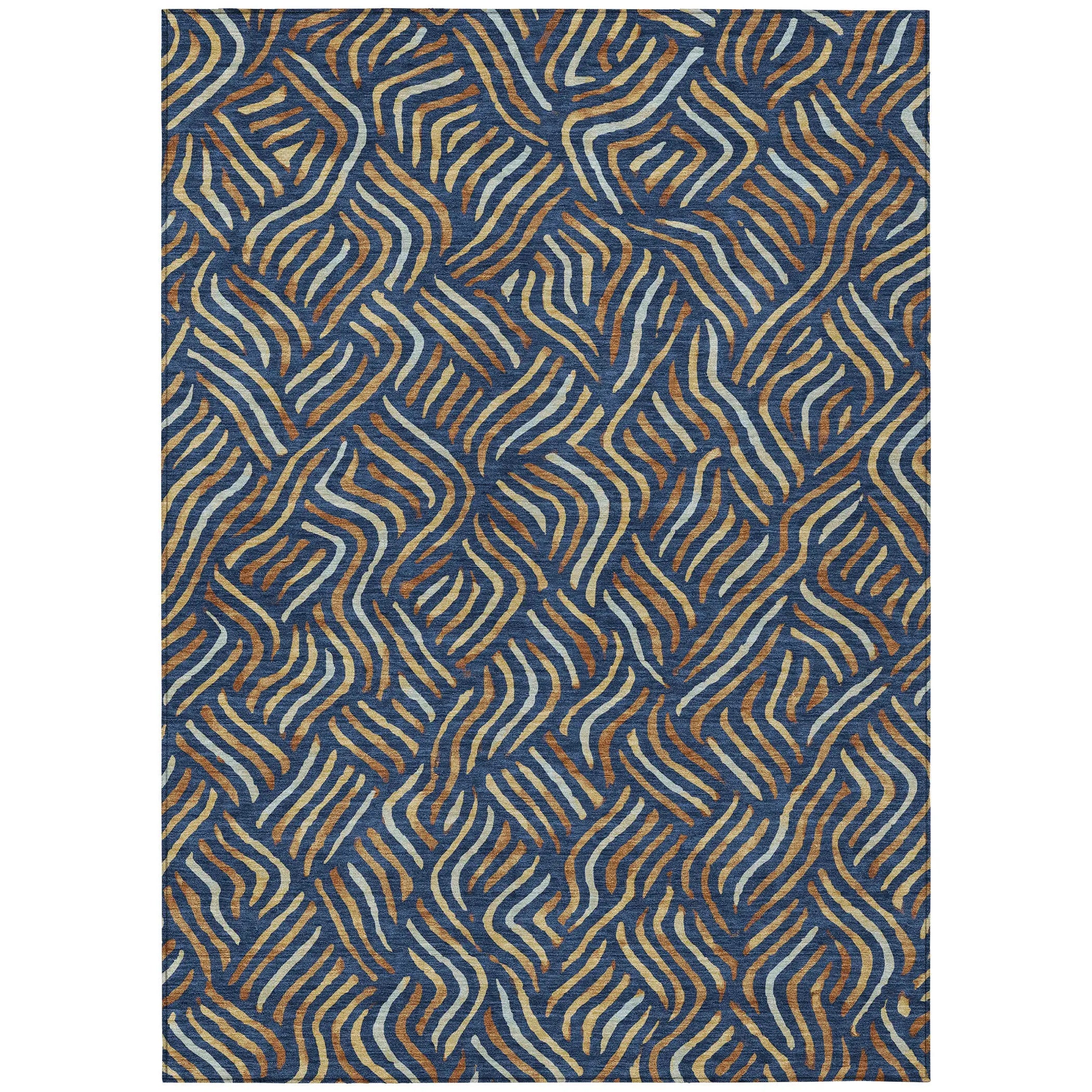 3' X 5' Navy Blue And Orange Abstract Washable Indoor Outdoor Area Rug Homeroots Outdoor