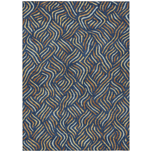 3' X 5' Navy Blue And Orange Abstract Washable Indoor Outdoor Area Rug Homeroots Outdoor
