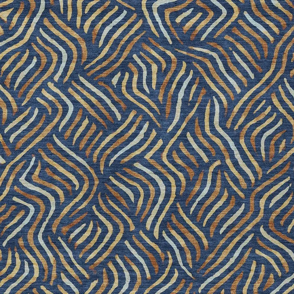 3' X 5' Navy Blue And Orange Abstract Washable Indoor Outdoor Area Rug Homeroots Outdoor