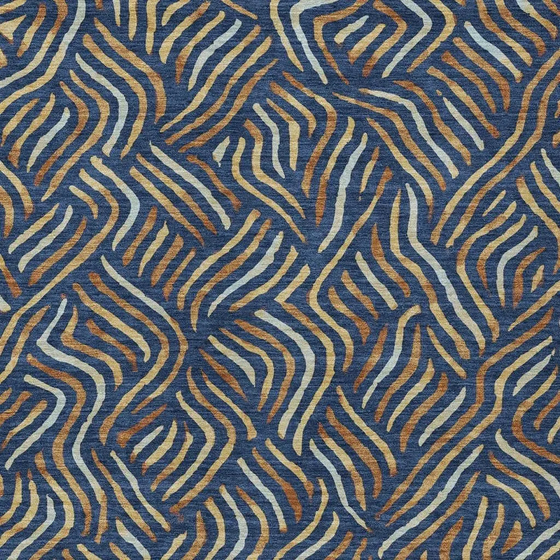 3' X 5' Navy Blue And Orange Abstract Washable Indoor Outdoor Area Rug Homeroots Outdoor