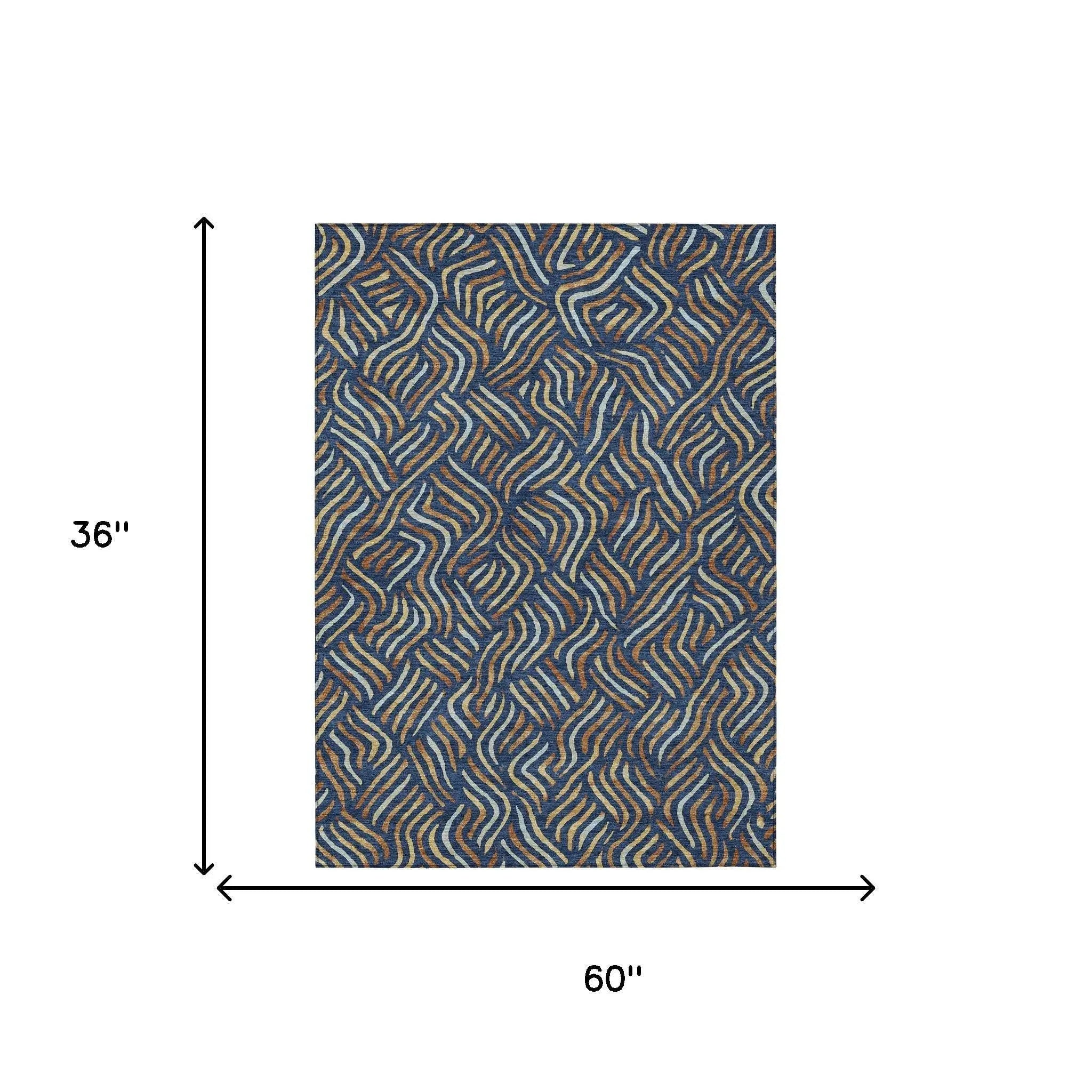 3' X 5' Navy Blue And Orange Abstract Washable Indoor Outdoor Area Rug Homeroots Outdoor