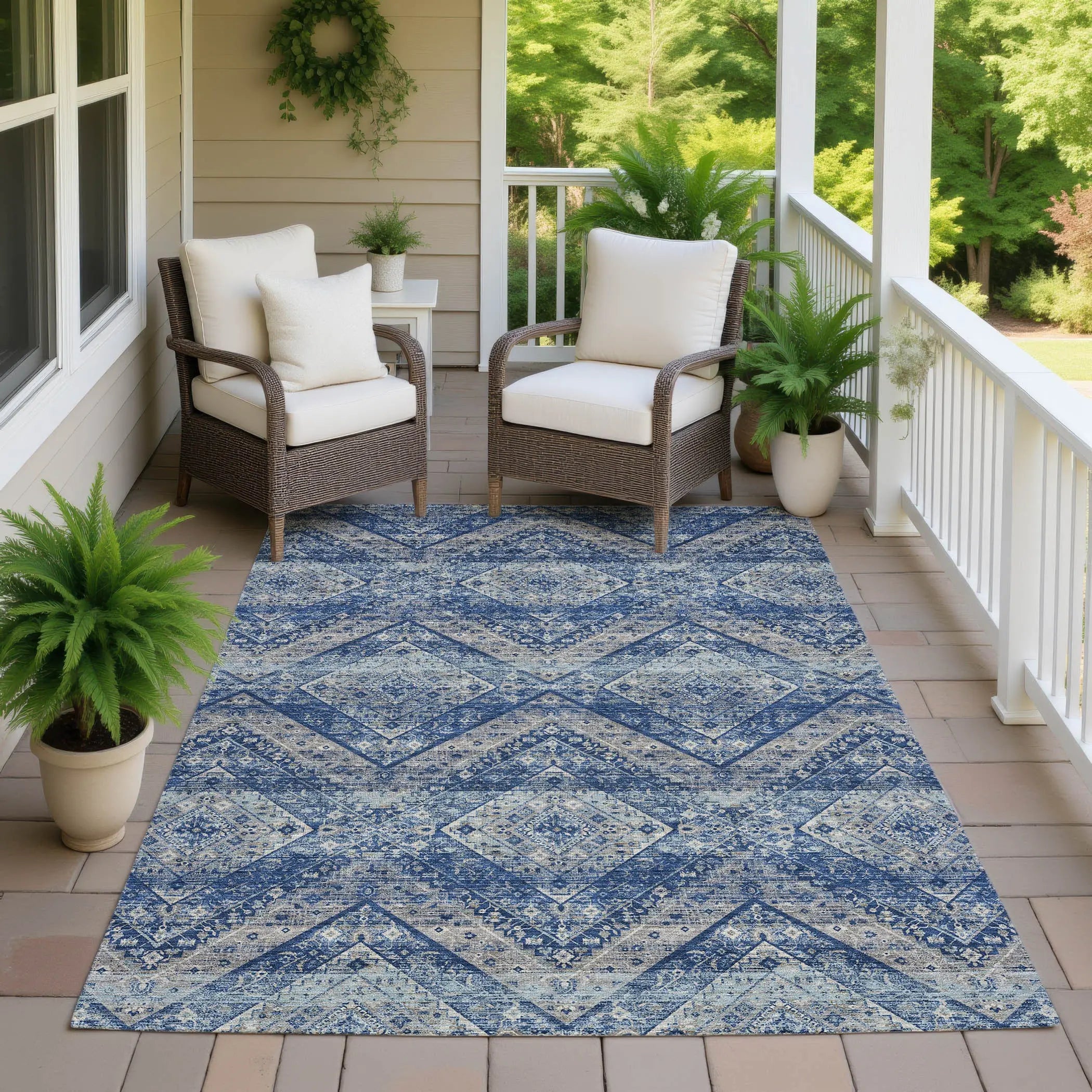 3' X 5' Navy Blue And Pink Tribal Washable Indoor Outdoor Area Rug Homeroots Outdoor