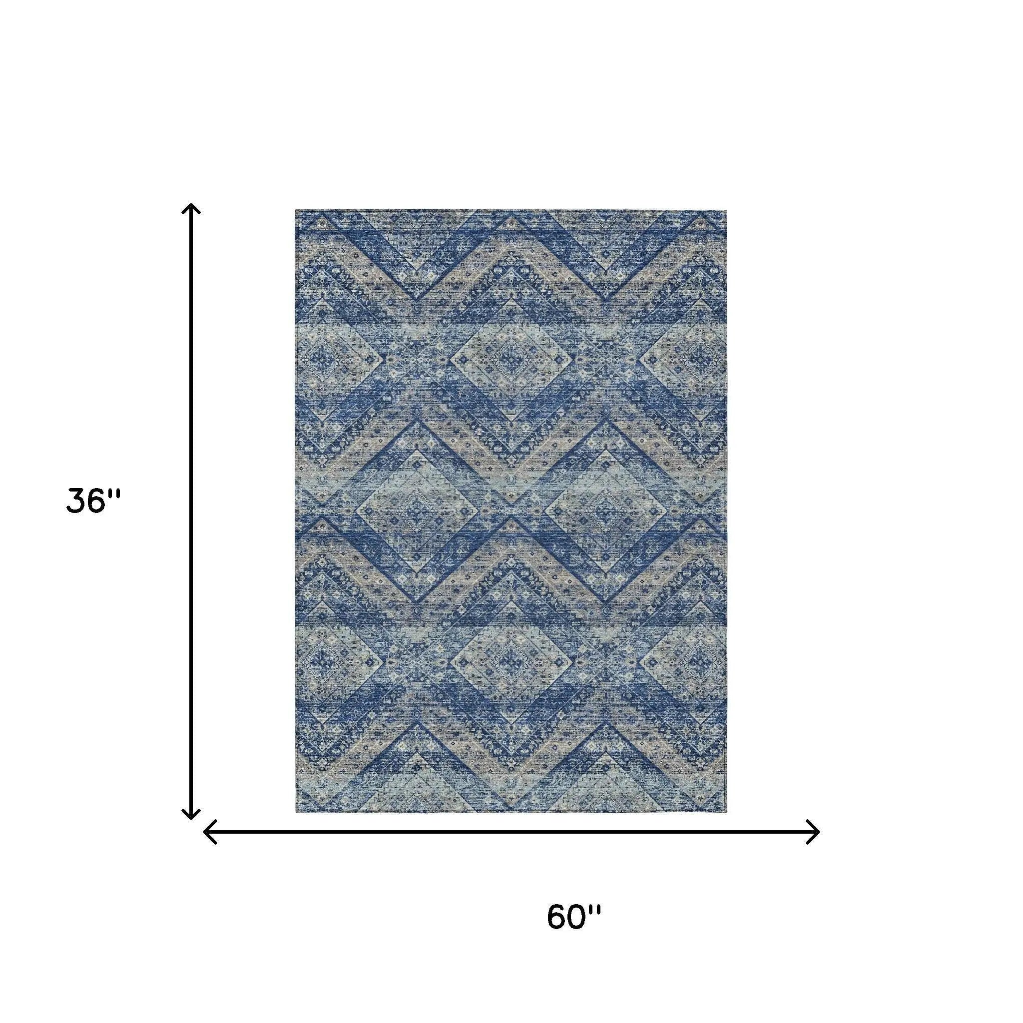 3' X 5' Navy Blue And Pink Tribal Washable Indoor Outdoor Area Rug Homeroots Outdoor