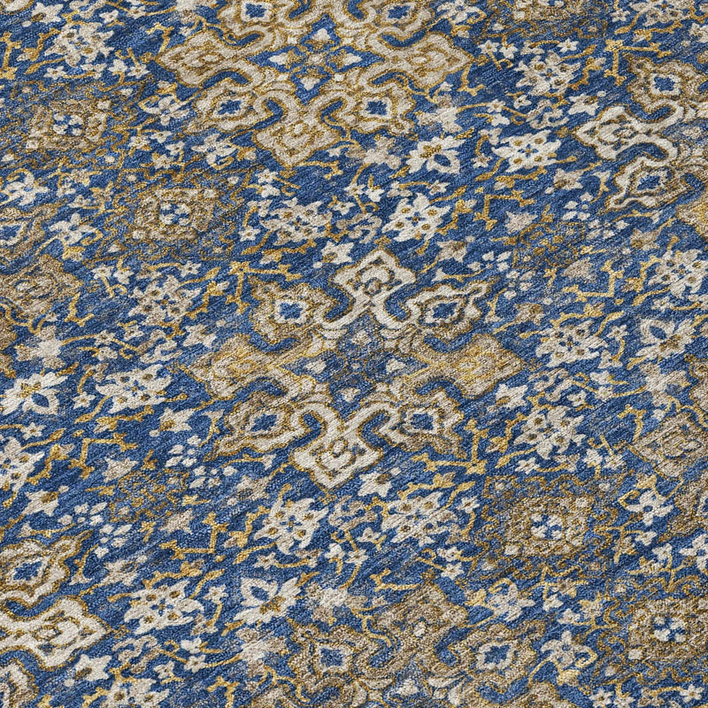 3' X 5' Navy Blue And Silver Oriental Washable Indoor Outdoor Area Rug Homeroots Outdoor