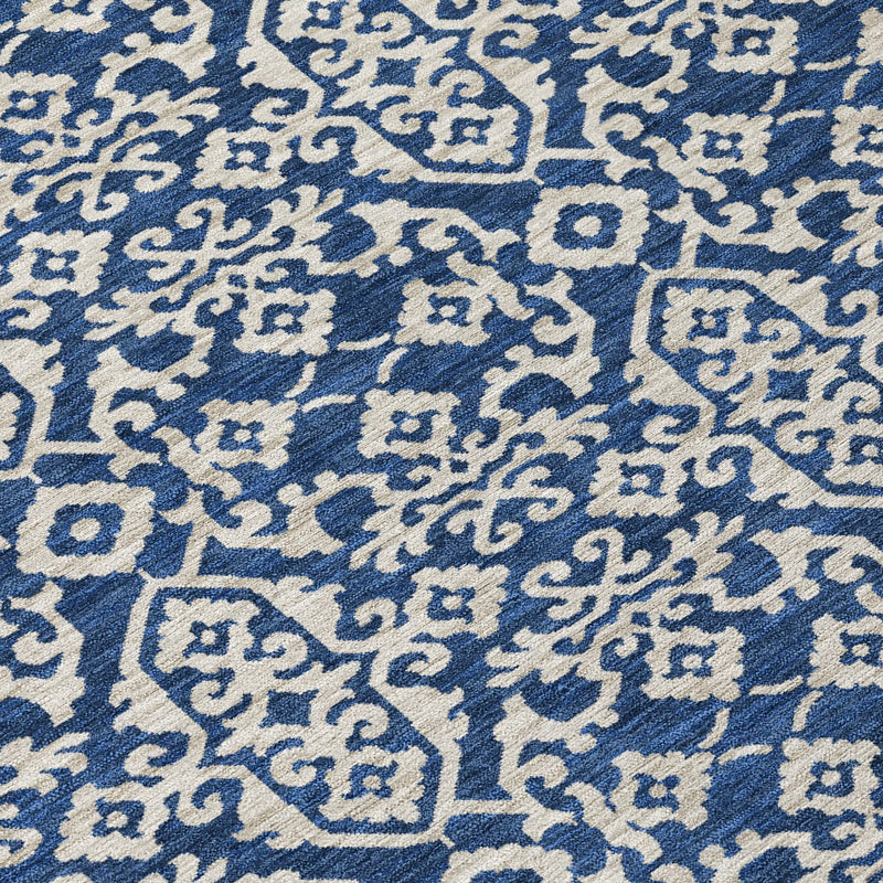 3' X 5' Navy Blue And Silver Oriental Washable Indoor Outdoor Area Rug Homeroots Outdoor