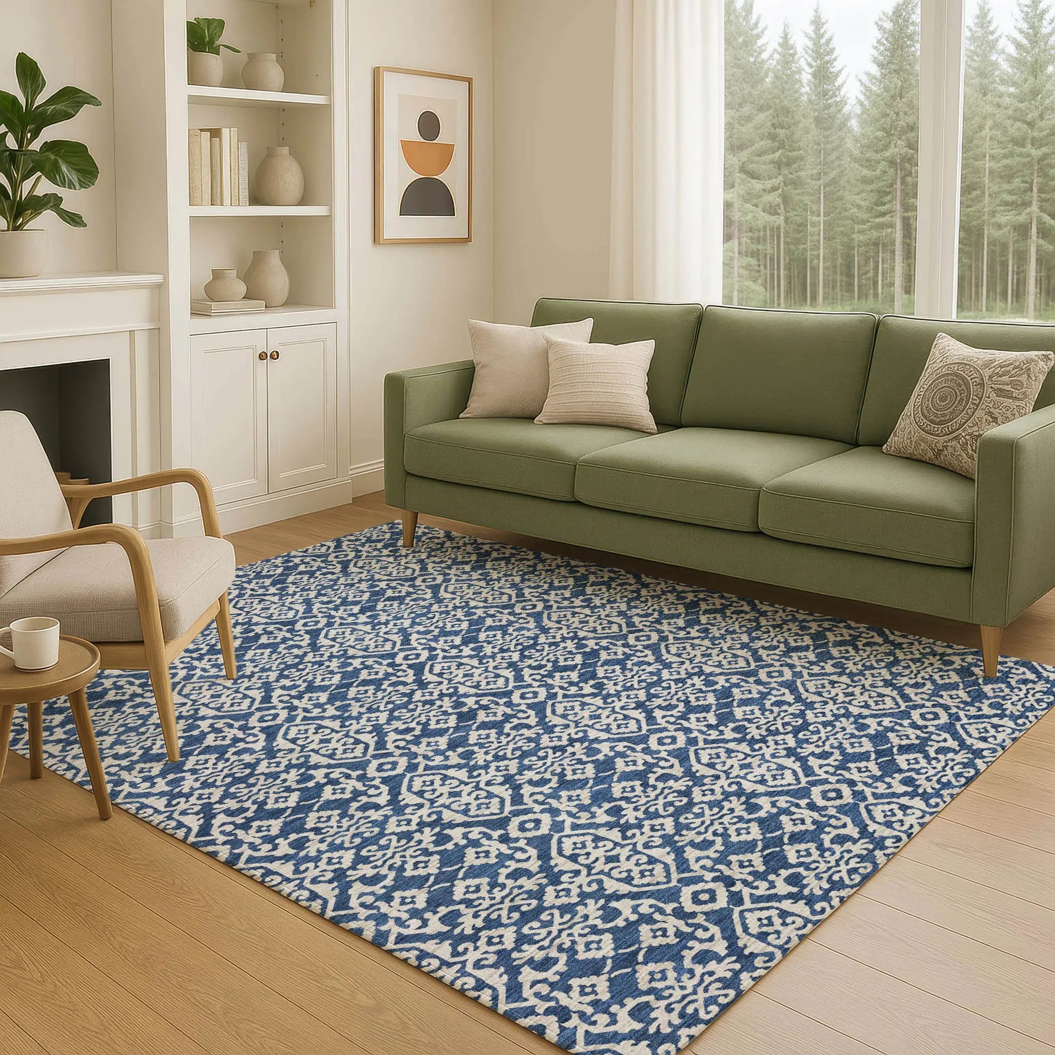 3' X 5' Navy Blue And Silver Oriental Washable Indoor Outdoor Area Rug Homeroots Outdoor