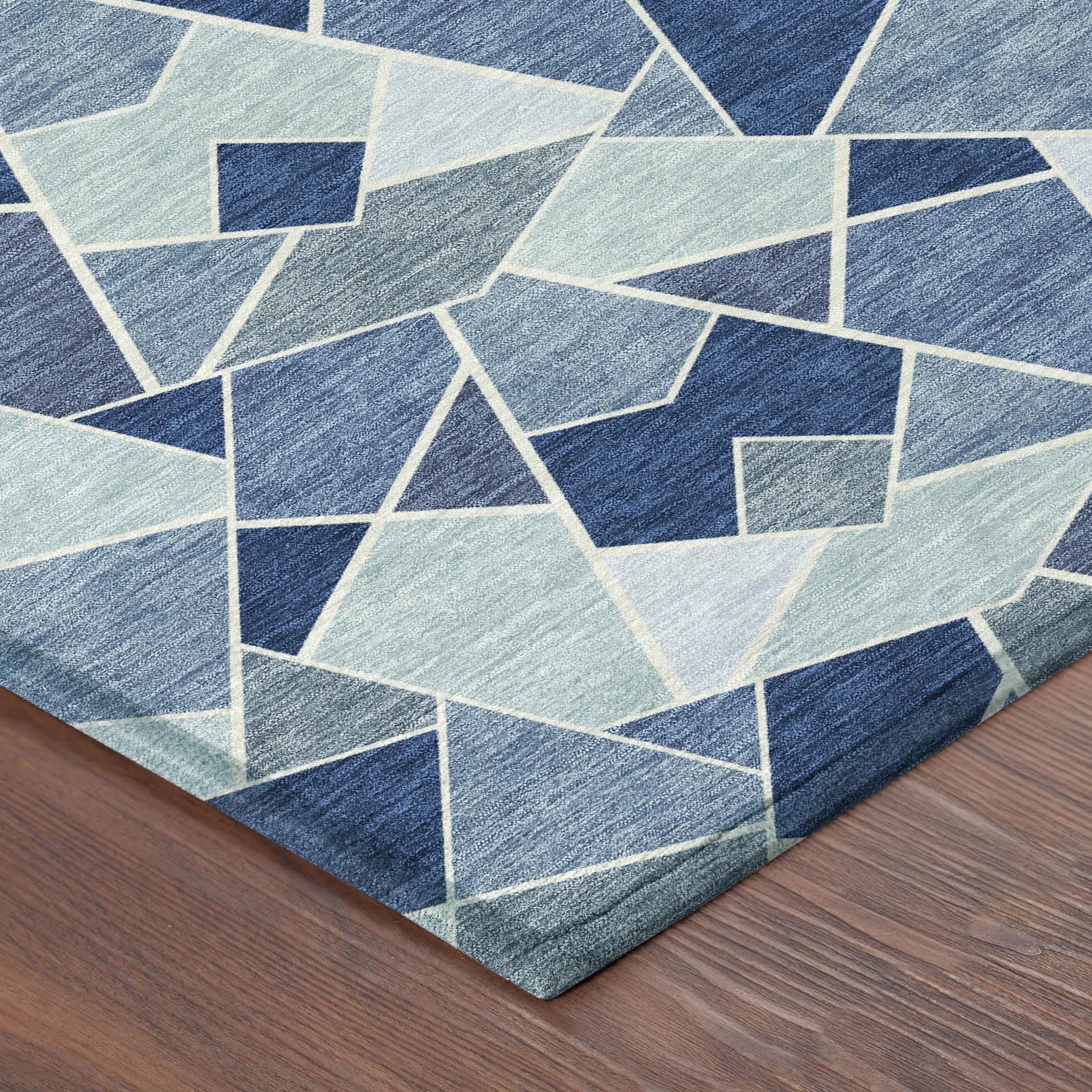 3' X 5' Navy Blue And Sky Blue Geometric Washable Indoor Outdoor Area Rug Homeroots Outdoor