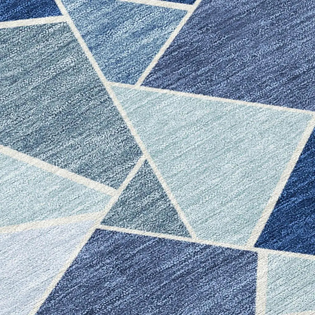 3' X 5' Navy Blue And Sky Blue Geometric Washable Indoor Outdoor Area Rug Homeroots Outdoor