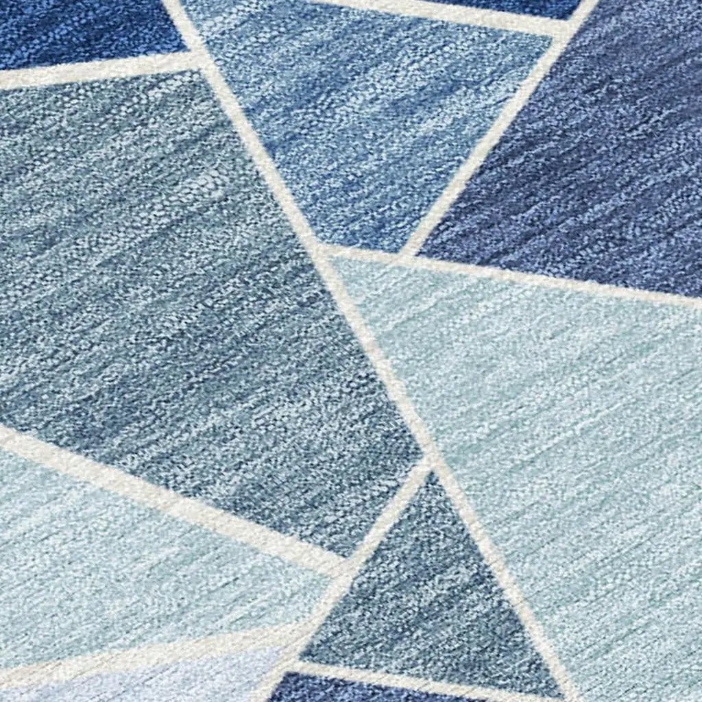 3' X 5' Navy Blue And Sky Blue Geometric Washable Indoor Outdoor Area Rug Homeroots Outdoor