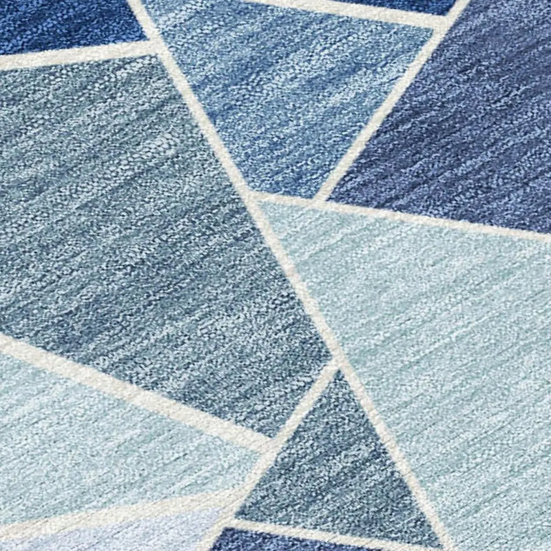 3' X 5' Navy Blue And Sky Blue Geometric Washable Indoor Outdoor Area Rug Homeroots Outdoor