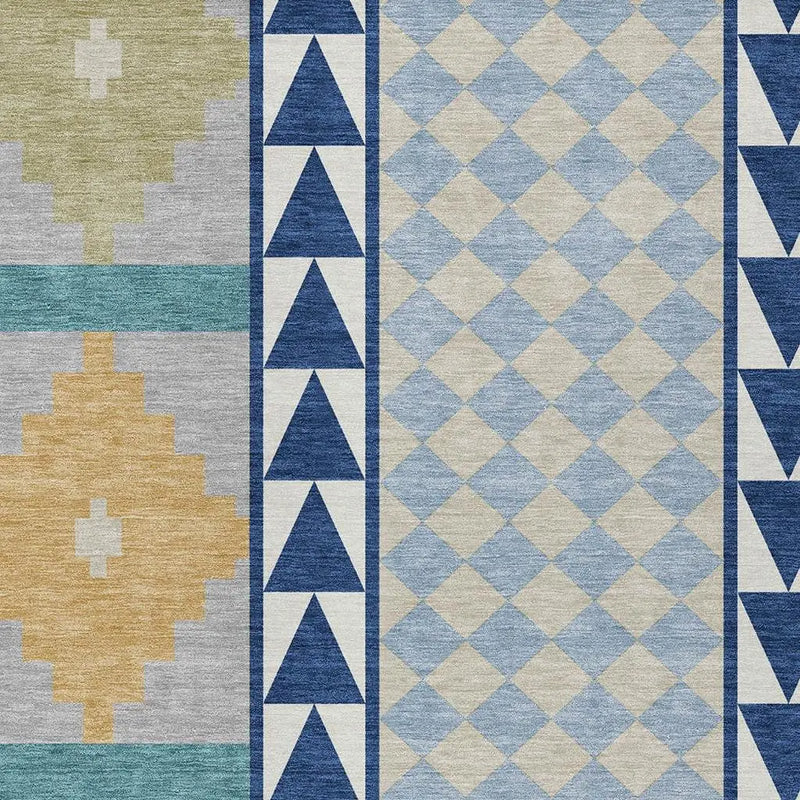 3' X 5' Navy Blue And Sky Blue Southwestern Washable Indoor Outdoor Area Rug Homeroots Outdoor