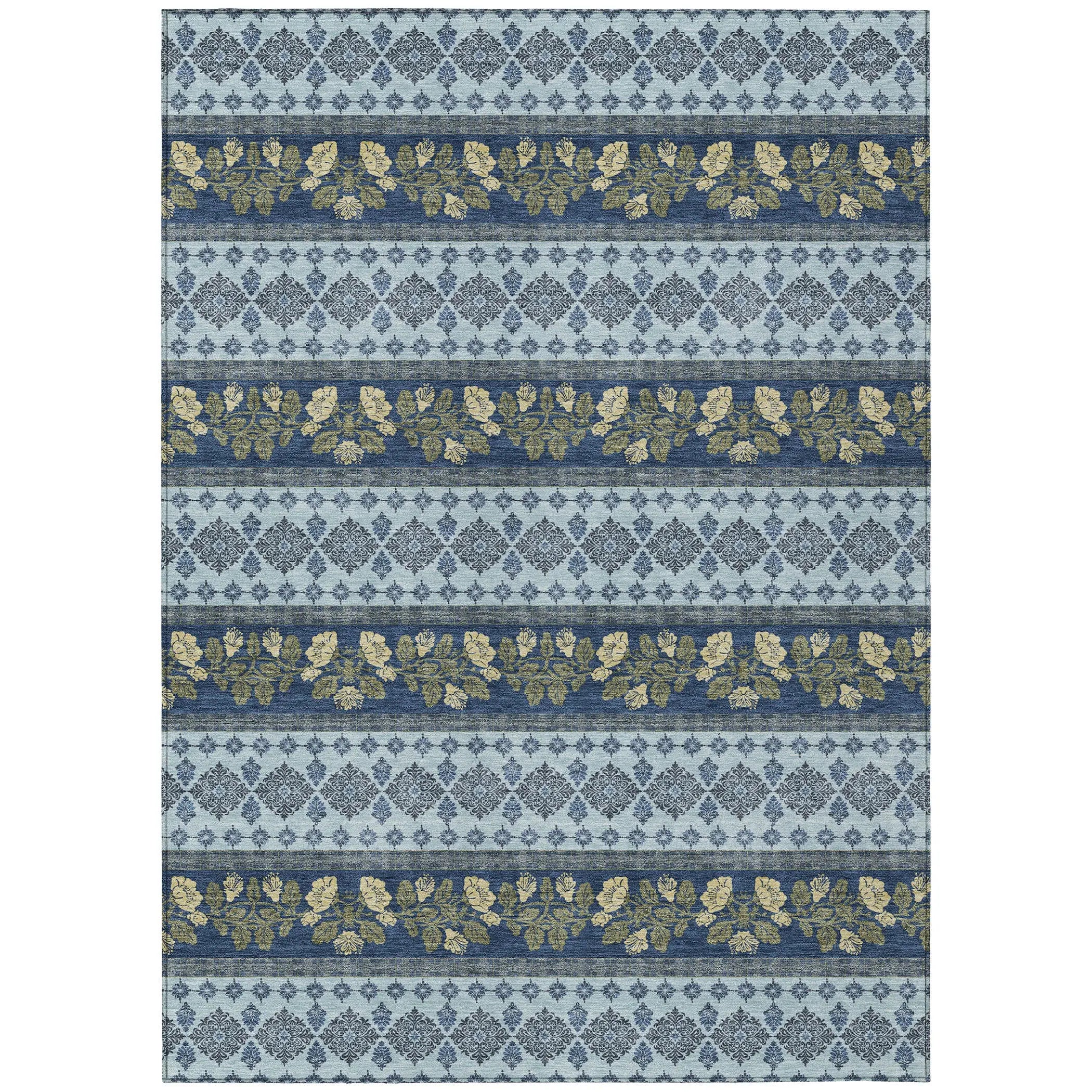 3' X 5' Navy Blue And Sky Blue Striped Washable Indoor Outdoor Area Rug Homeroots Outdoor