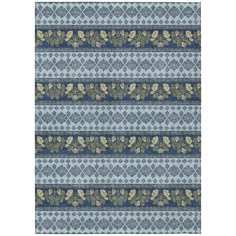 3' X 5' Navy Blue And Sky Blue Striped Washable Indoor Outdoor Area Rug Homeroots Outdoor