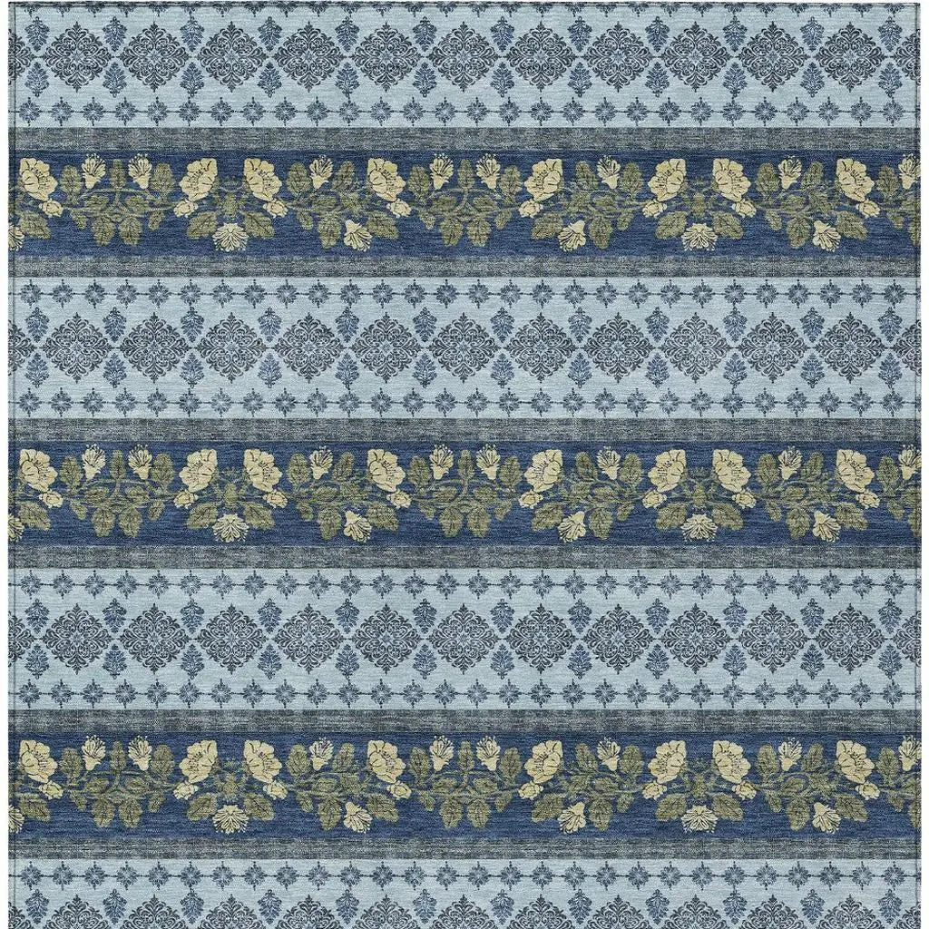 3' X 5' Navy Blue And Sky Blue Striped Washable Indoor Outdoor Area Rug Homeroots Outdoor