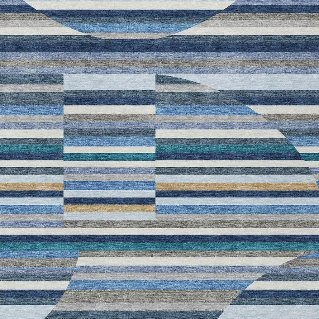 3' X 5' Navy Blue And Sky Blue Striped Washable Indoor Outdoor Area Rug Homeroots Outdoor