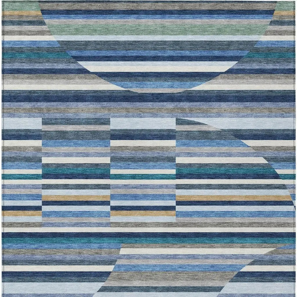 3' X 5' Navy Blue And Sky Blue Striped Washable Indoor Outdoor Area Rug Homeroots Outdoor