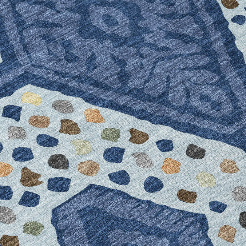 3' X 5' Navy Blue And Sky Blue Tribal Washable Indoor Outdoor Area Rug Homeroots Outdoor