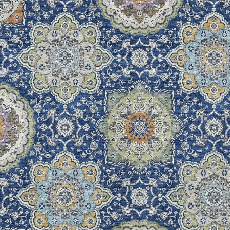 3' X 5' Navy Blue And Taupe Floral Medallion Washable Indoor Outdoor Area Rug Homeroots Outdoor