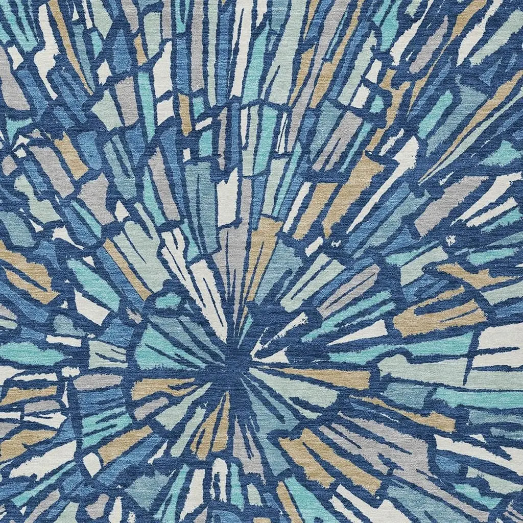 3' X 5' Navy Blue And Teal Blue Abstract Washable Indoor Outdoor Area Rug Homeroots Outdoor