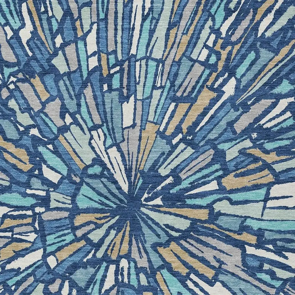 3' X 5' Navy Blue And Teal Blue Abstract Washable Indoor Outdoor Area Rug Homeroots Outdoor